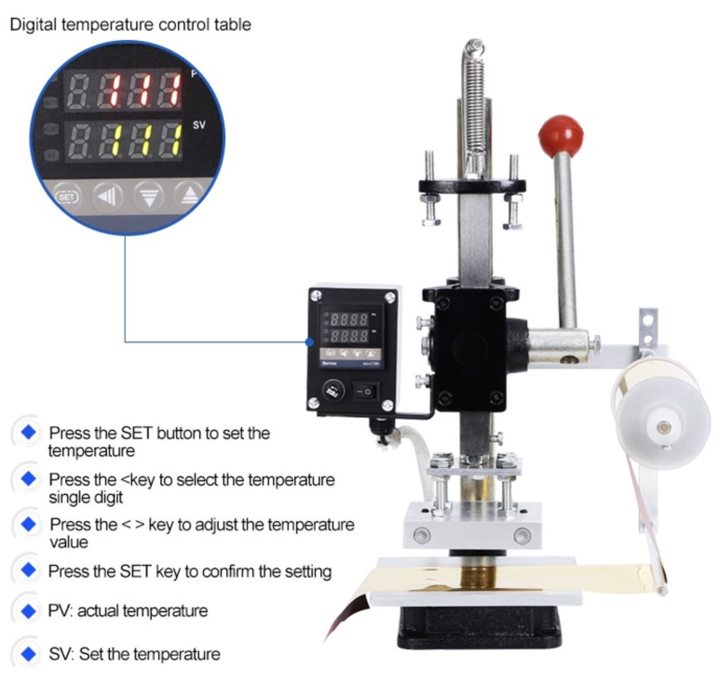 Setting the temperature on the controller of the hot stamping press
